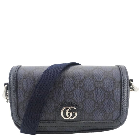 Gucci Ophidia Super Mini GG Supreme Canvas Shoulder Bag Navy Blue 795466 - Picture 1 of 14